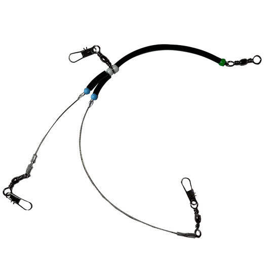 SALTWATER SHARK,RED FISH,BIG GAME FISH CABLE LEADER/2 HOOKS;1 WEIGHT SWIVEL